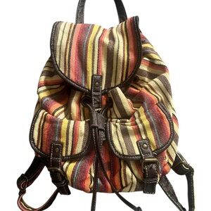 Brown and Red Striped mini Backpack with Leather Accents